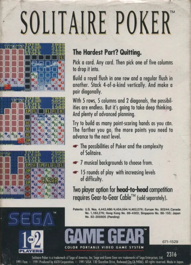 Solitaire Poker box back