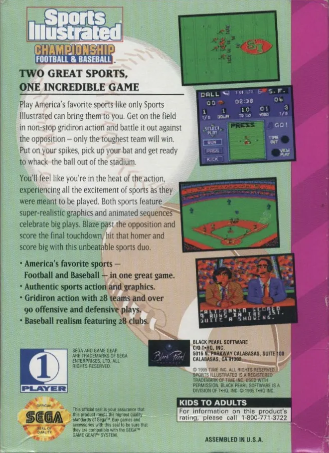 Sports Illustrated: Championship Football & Baseball box back