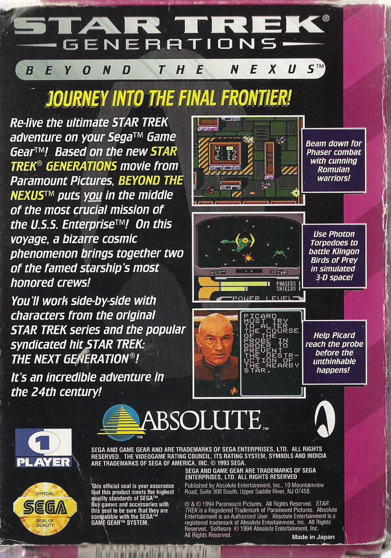 Star Trek: Generations: Beyond the Nexus box back