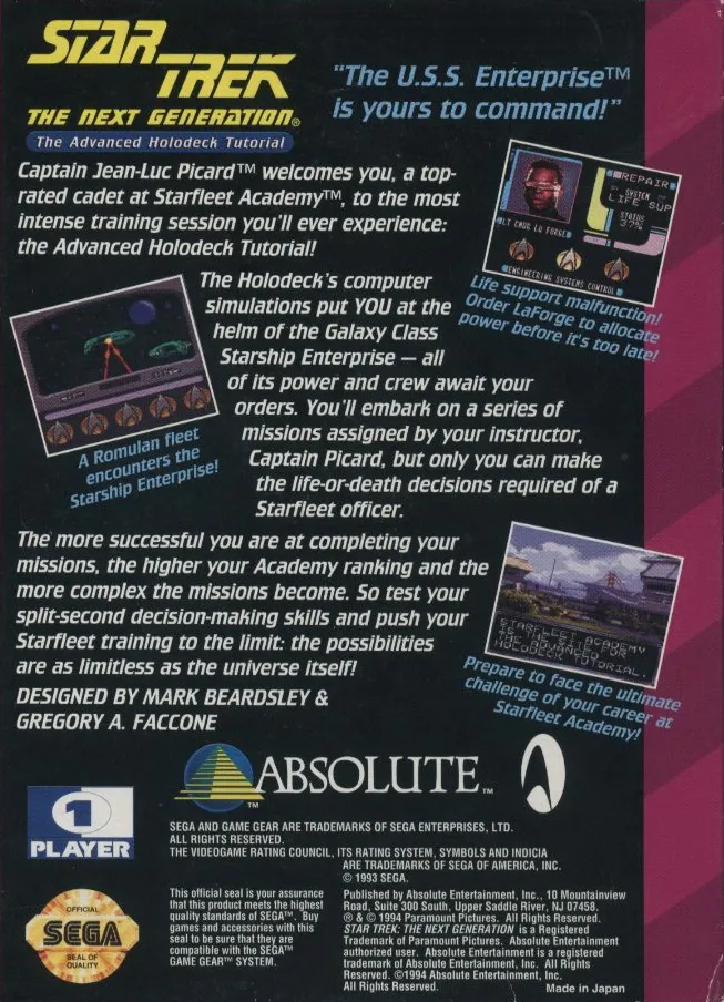 Star Trek: The Next Generation: Advanced Holodeck Tutorial box back
