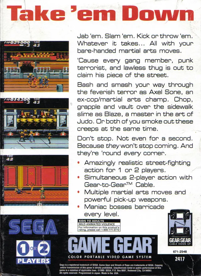 Streets of Rage box back