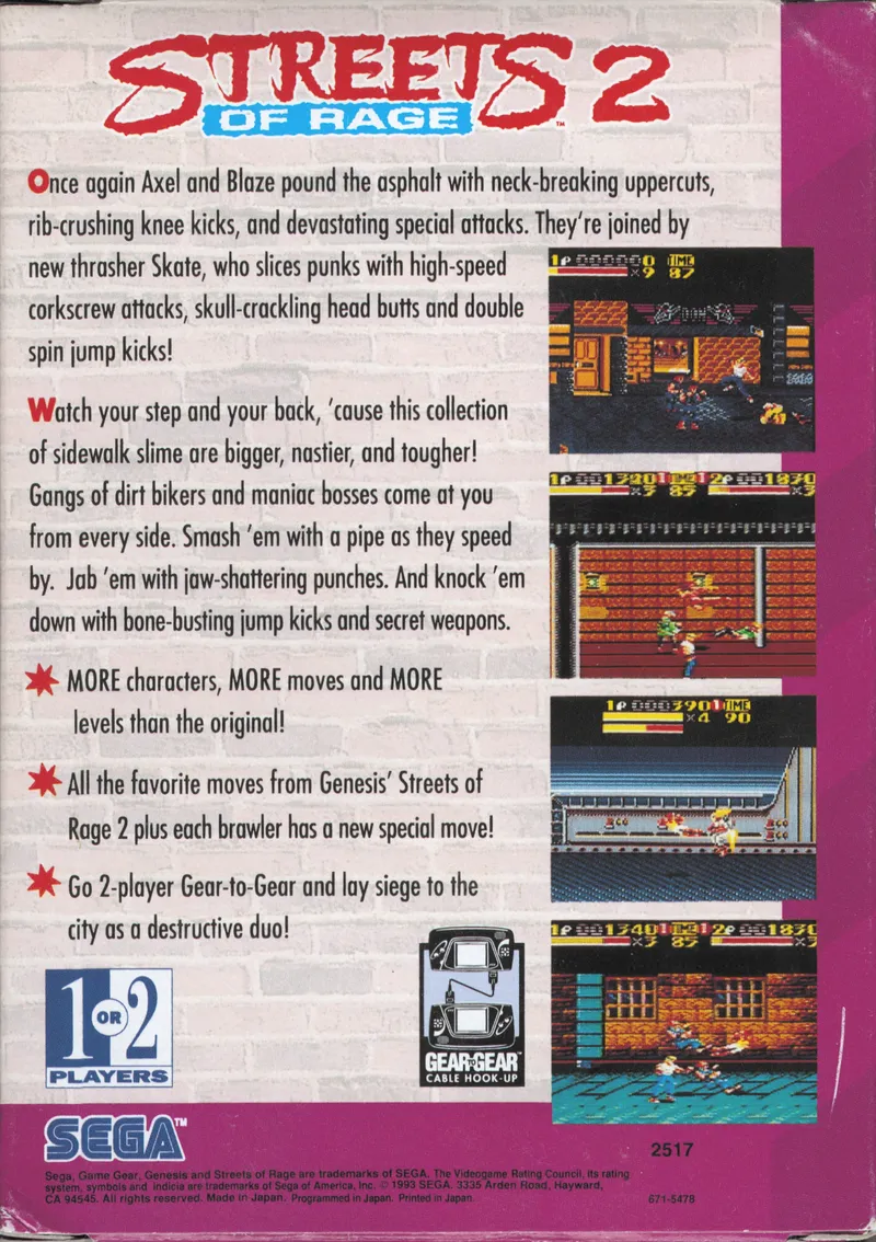 Streets of Rage 2 box back