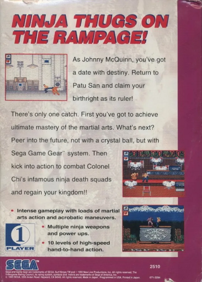 Surf Ninjas box back