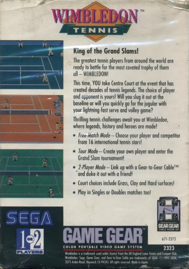 Wimbledon Tennis box back