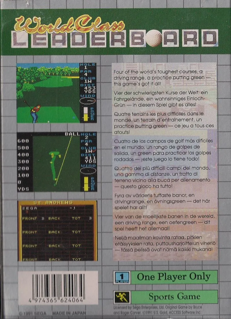 World Class Leaderboard Golf box back