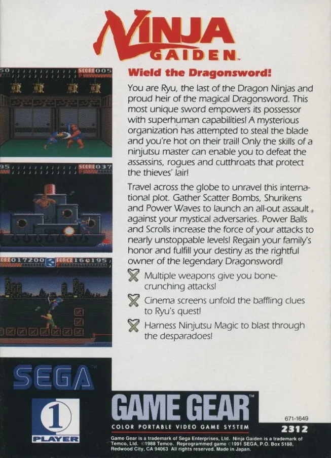 Ninja Gaiden box back