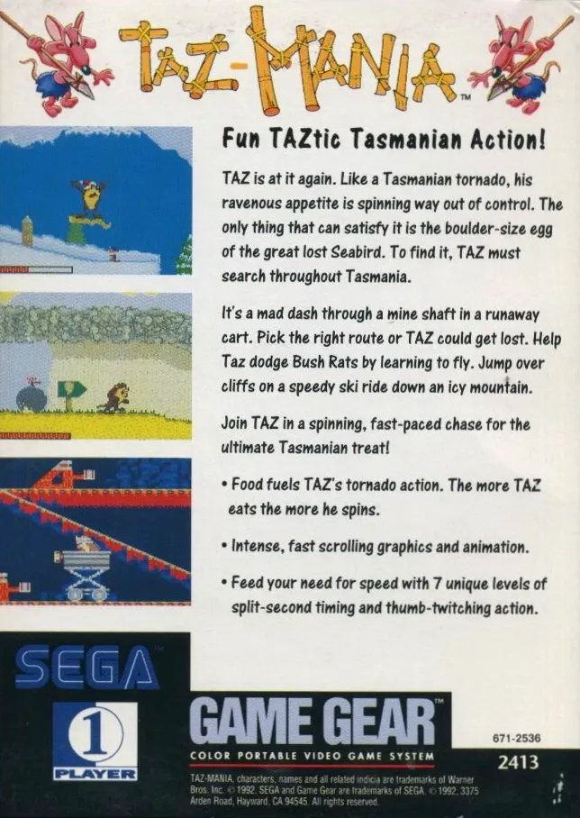 Taz-Mania box back