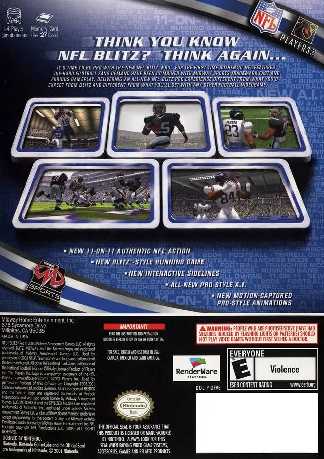 NFL Blitz Pro box back