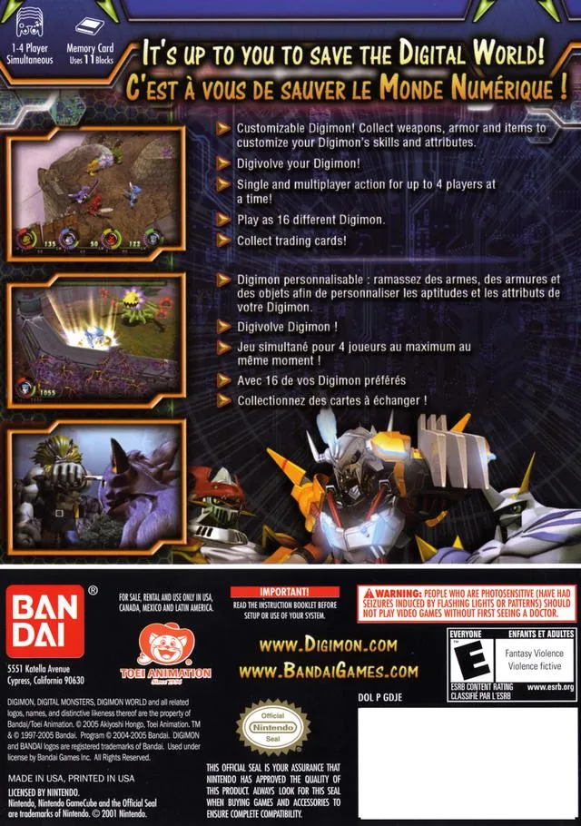 Digimon World 4 box back