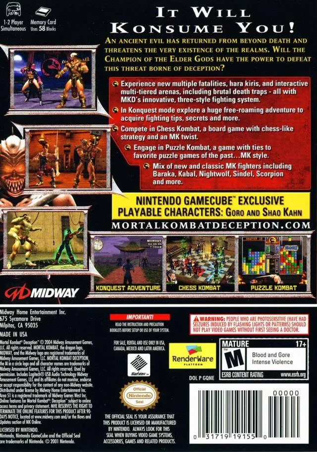 Mortal Kombat: Deception box back