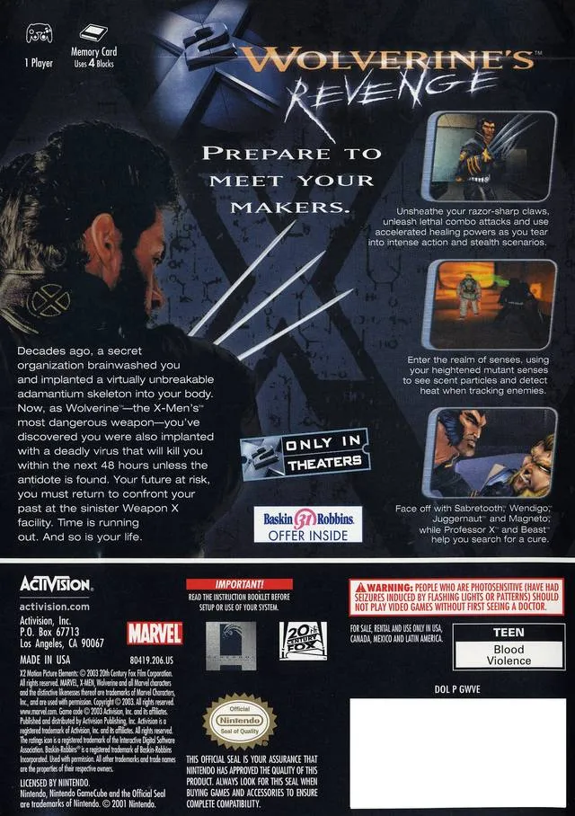 X2: Wolverine's Revenge box back