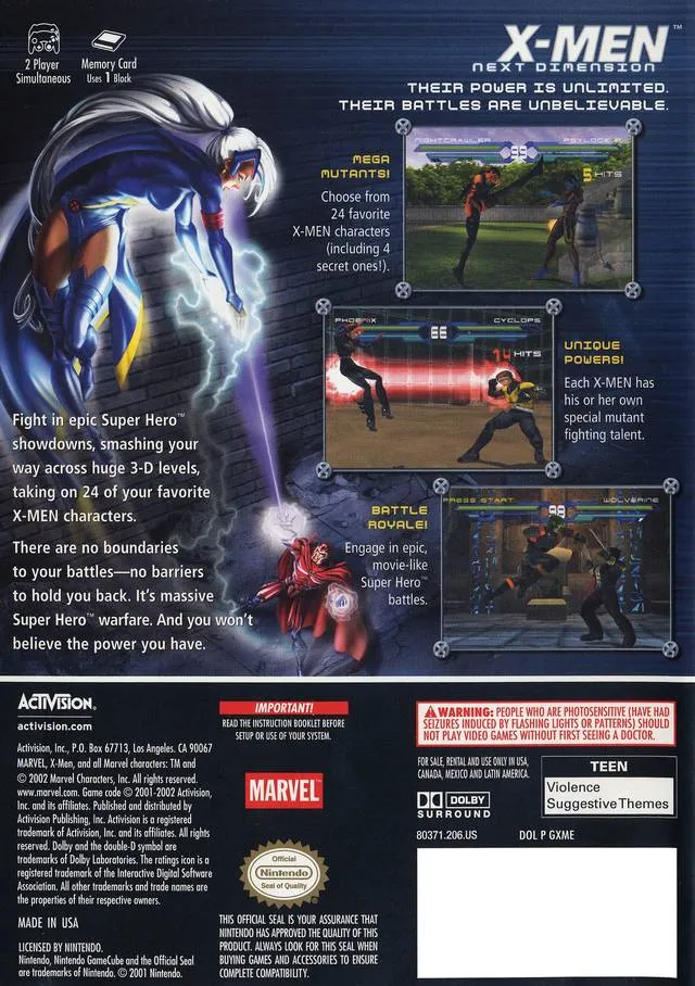 X-Men: Next Dimension box back