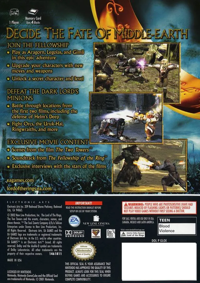 The Lord of the Rings: The Two Towers box back