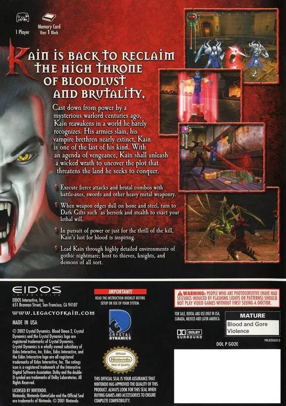 Blood Omen 2: The Legacy of Kain box back