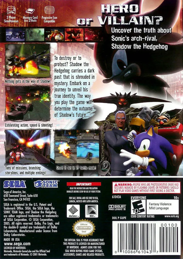 Shadow the Hedgehog box back