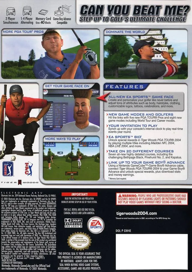Tiger Woods PGA Tour 2004 box back