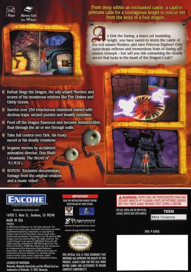 Dragon's Lair 3D: Return To The Lair box back