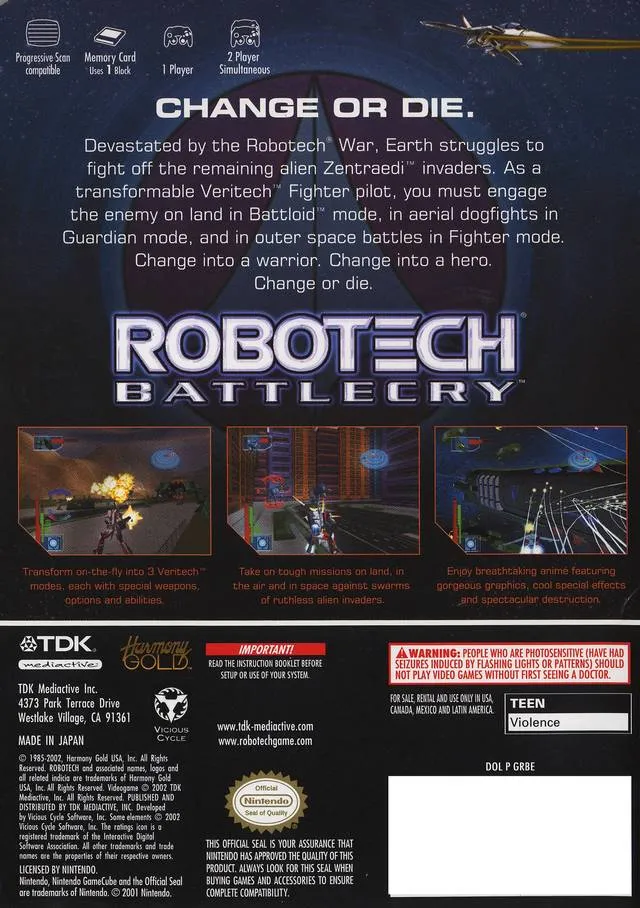 Robotech: Battlecry box back