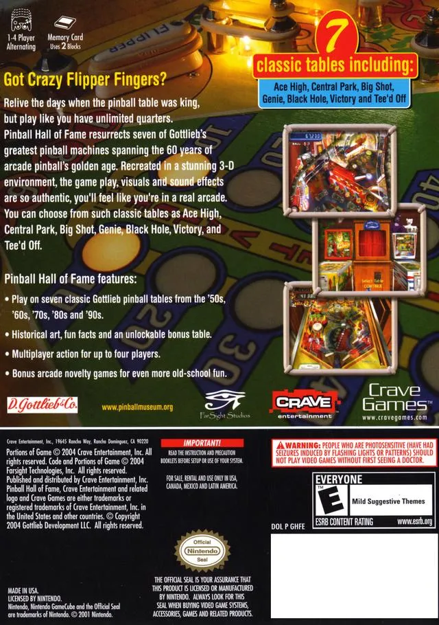 Pinball Hall of Fame: The Gottlieb Collection box back
