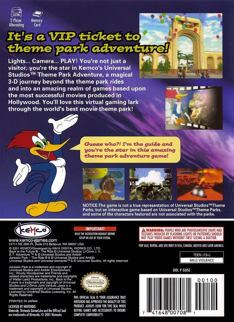 Universal Studios Theme Parks Adventure box back