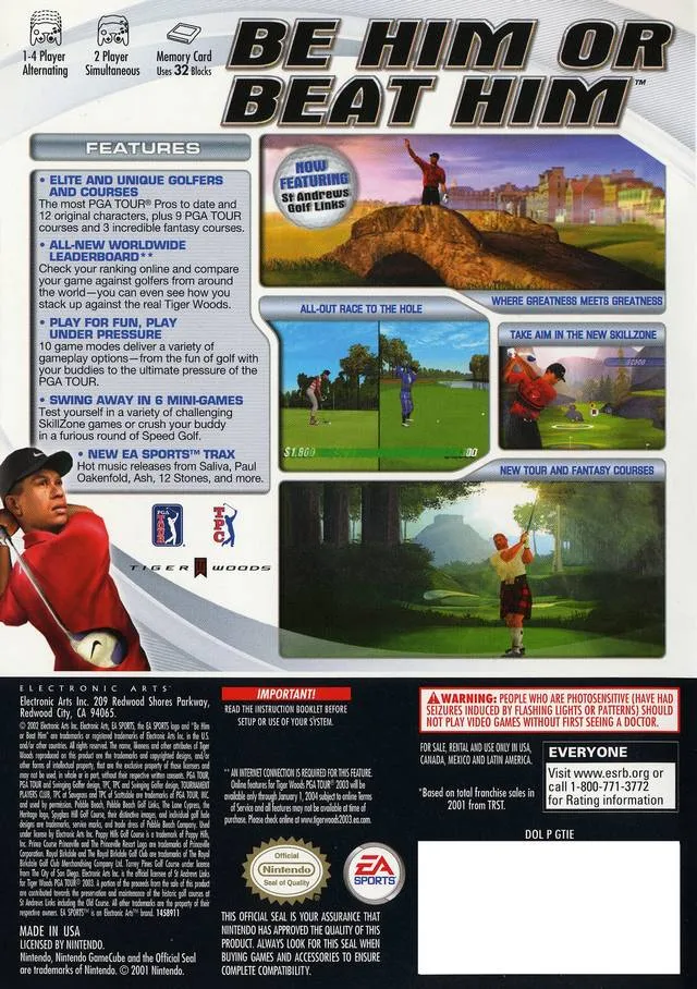 Tiger Woods PGA Tour 2003 box back