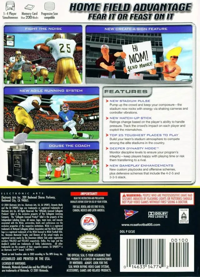 NCAA Football 2005 box back