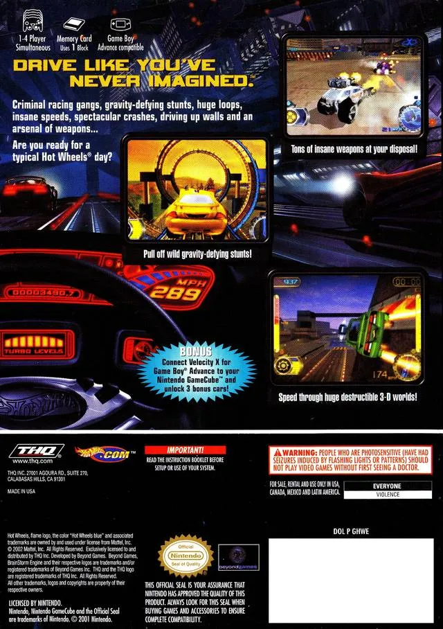 Hot Wheels: Velocity X box back