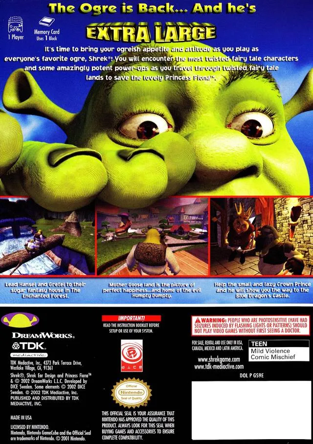 Shrek Extra Large box back