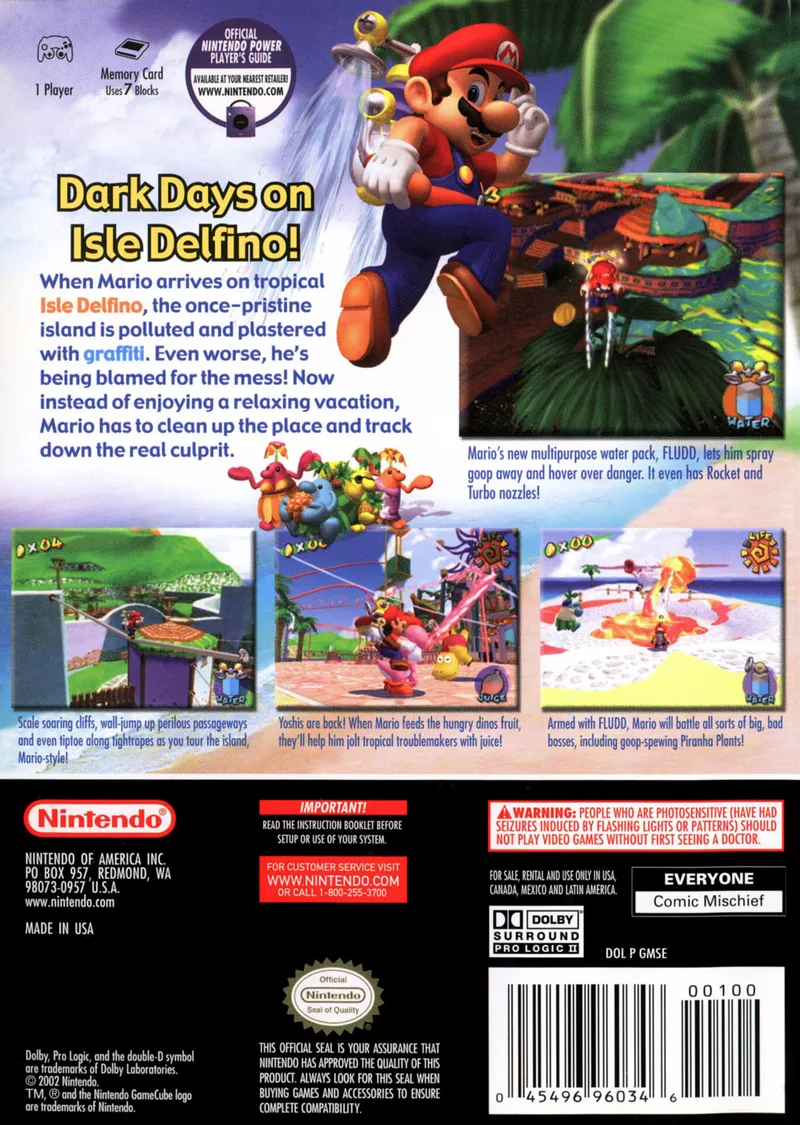 Super Mario Sunshine box back