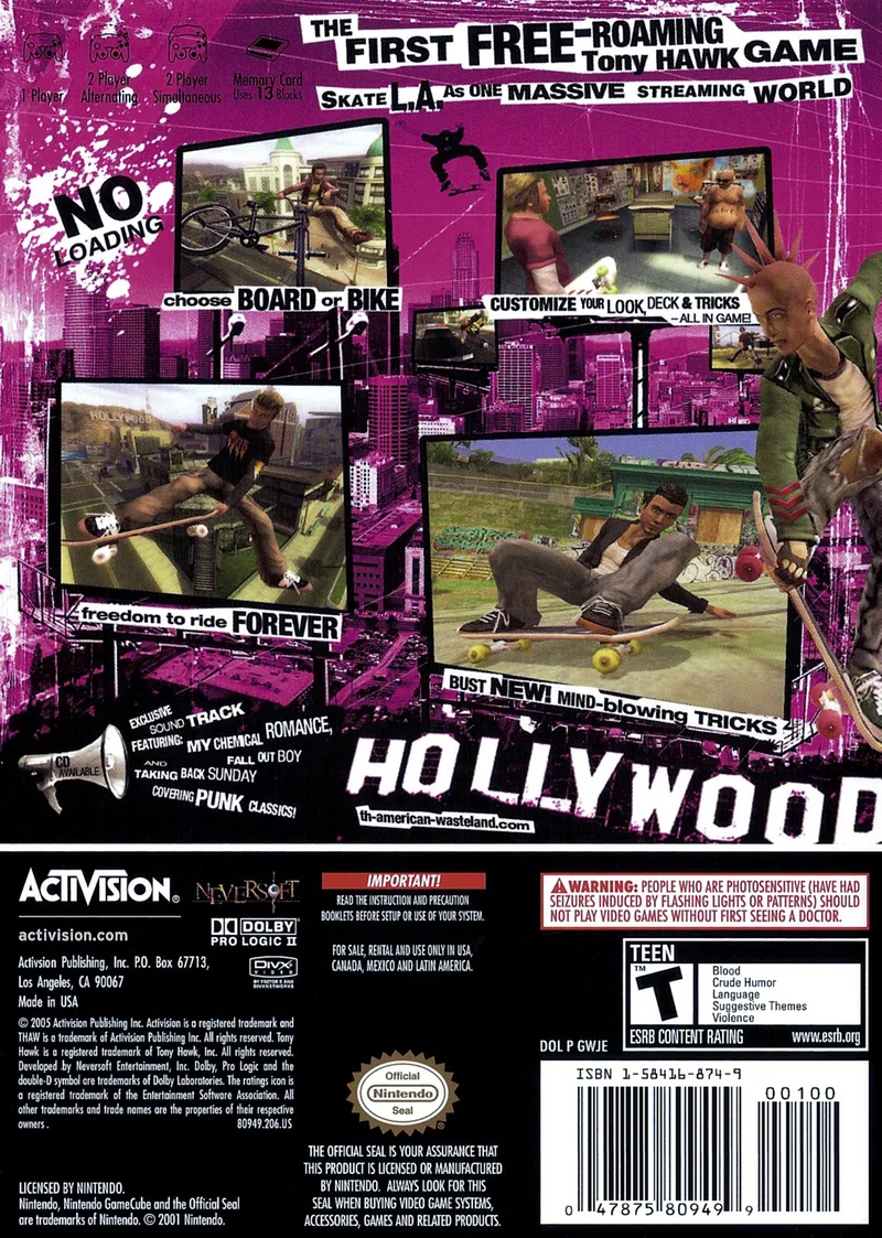 Tony Hawk's American Wasteland box back
