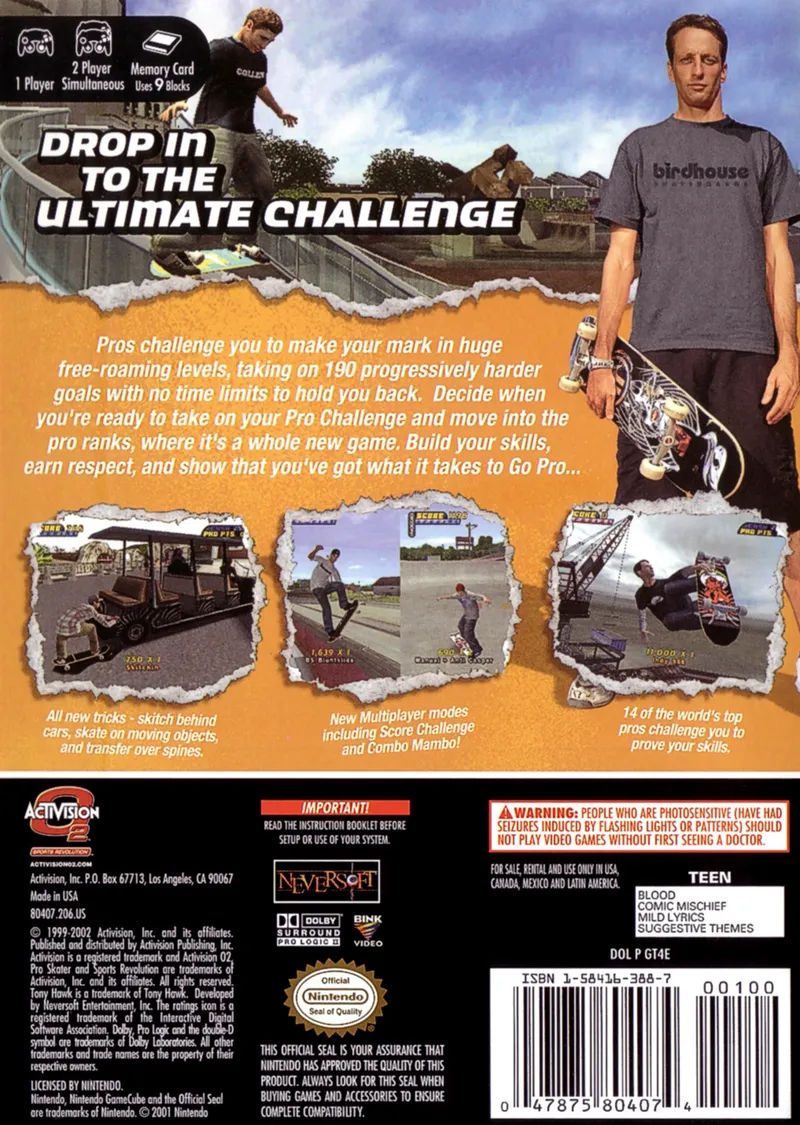 Tony Hawk's Pro Skater 4 box back