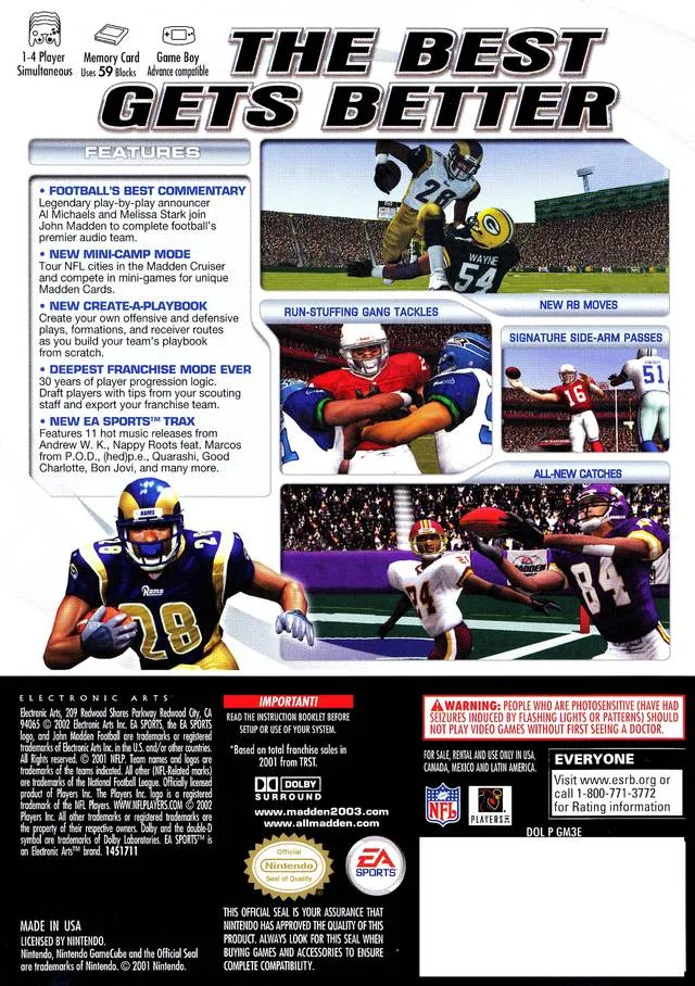 Madden NFL 2003 box back