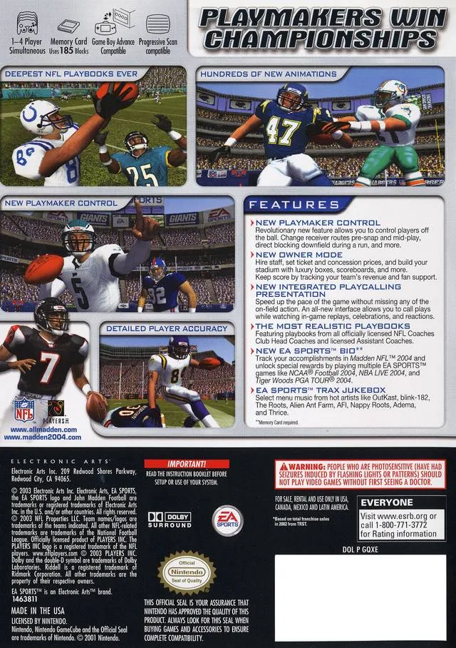 Madden NFL 2004 box back