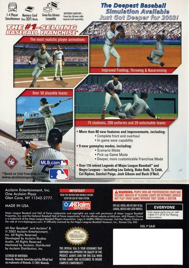 All-Star Baseball 2004 box back
