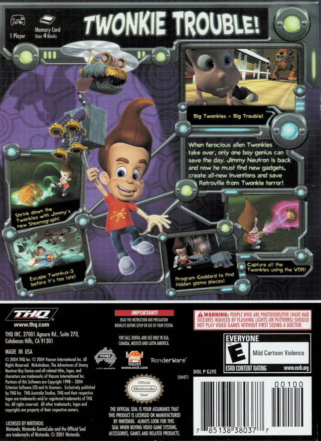 The Adventures of Jimmy Neutron: Boy Genius: Attack of the Twonkies box back