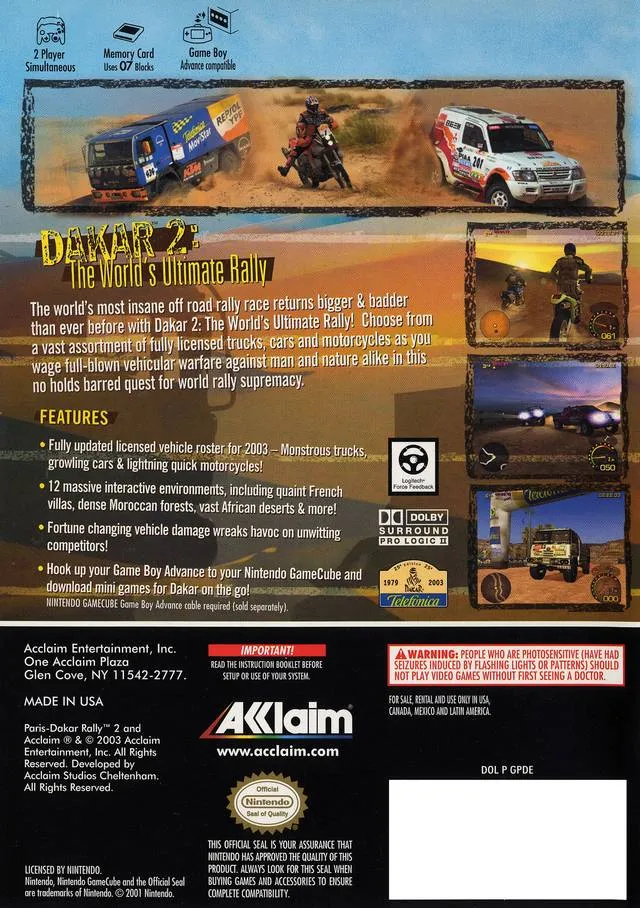 Dakar 2: The World's Ultimate Rally box back