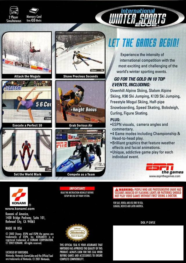 ESPN International Winter Sports 2002 box back