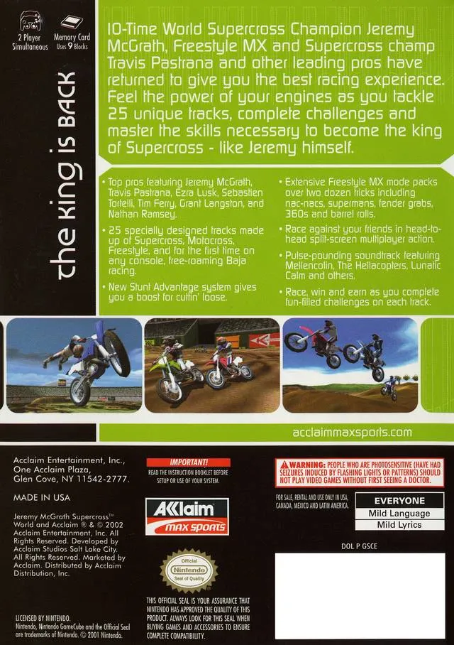 Jeremy McGrath Supercross World box back