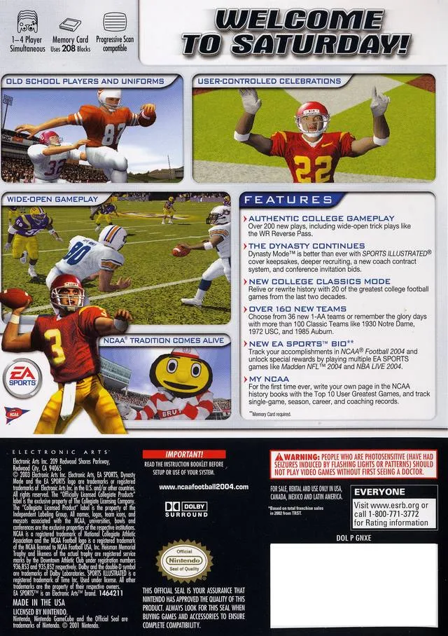 NCAA Football 2004 box back