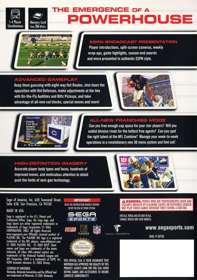 NFL 2K3 box back