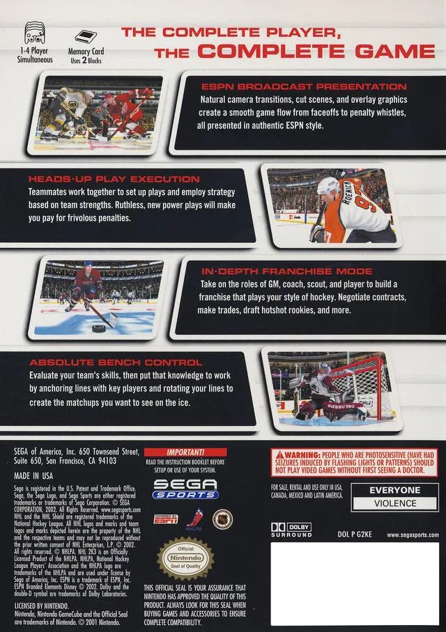 NHL 2K3 box back