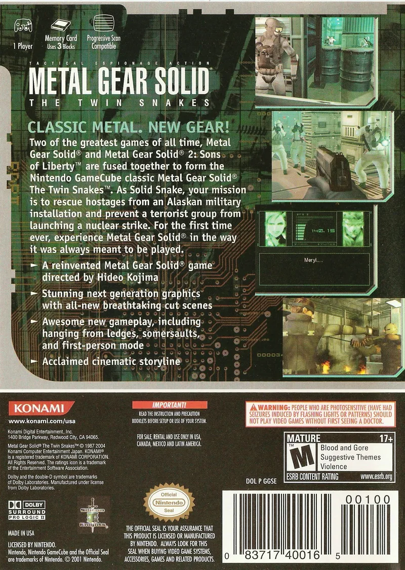 Metal Gear Solid: The Twin Snakes box back