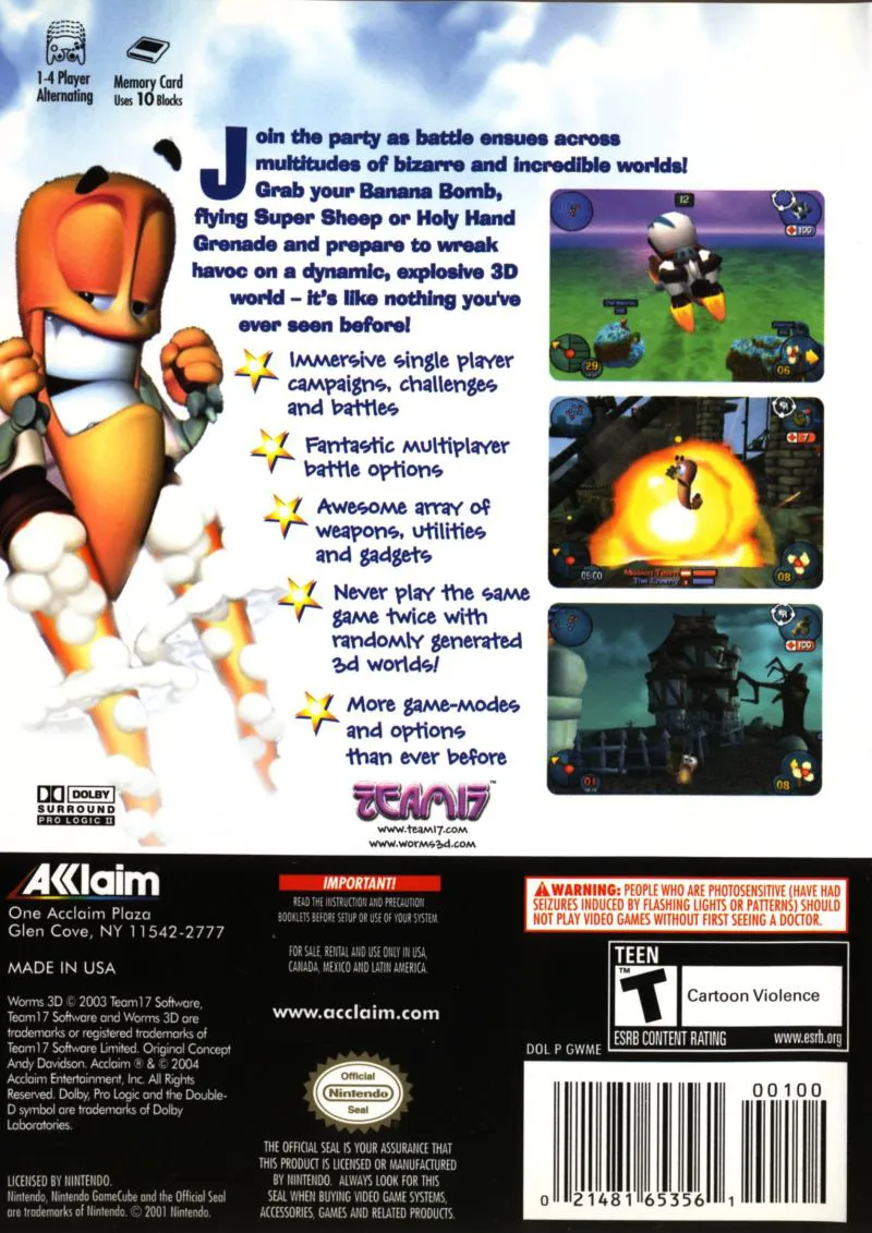 Worms 3D box back