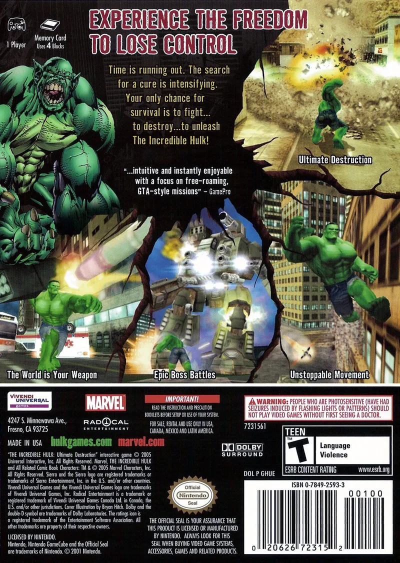 The Incredible Hulk: Ultimate Destruction box back