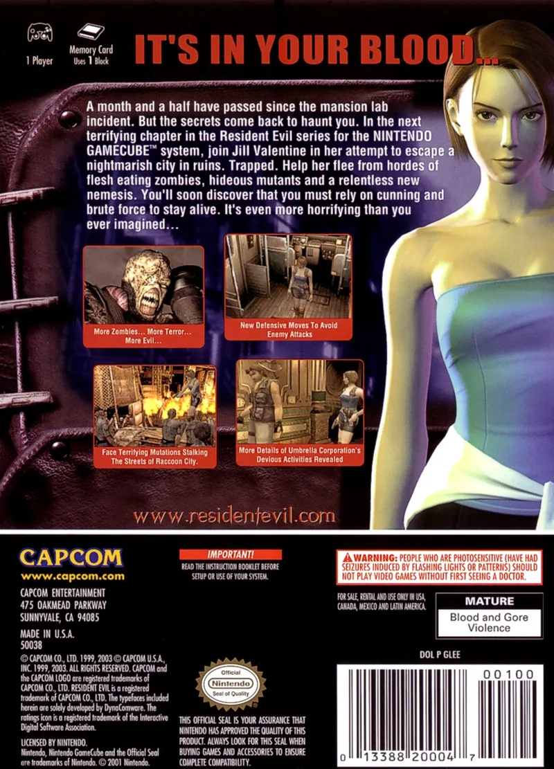 Resident Evil 3: Nemesis box back