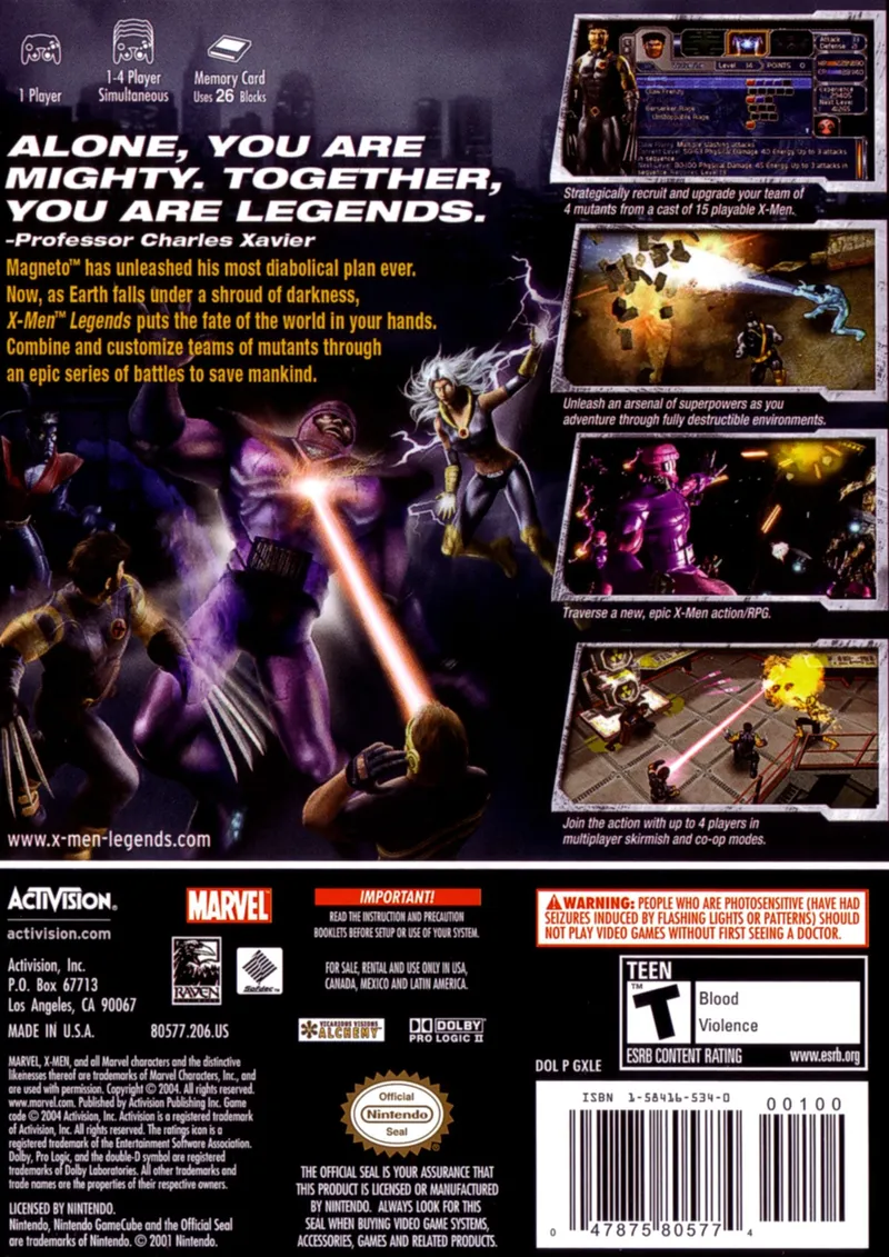 X-Men Legends box back