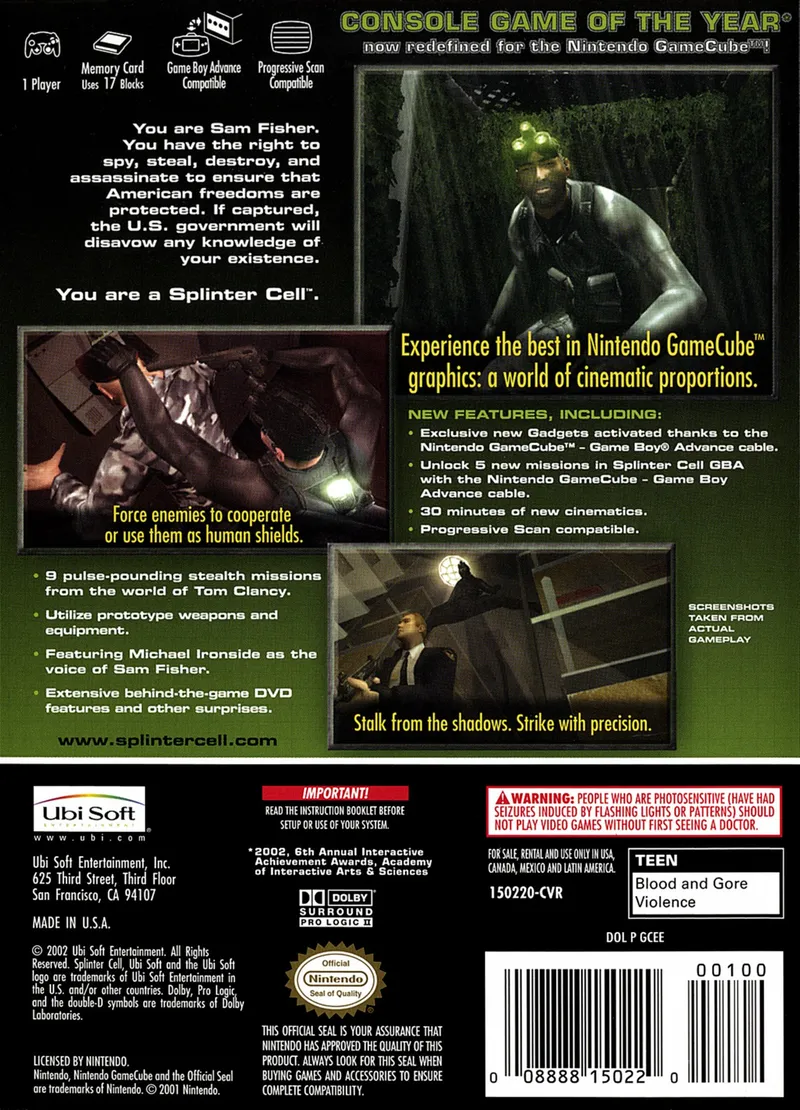 Tom Clancy's Splinter Cell box back