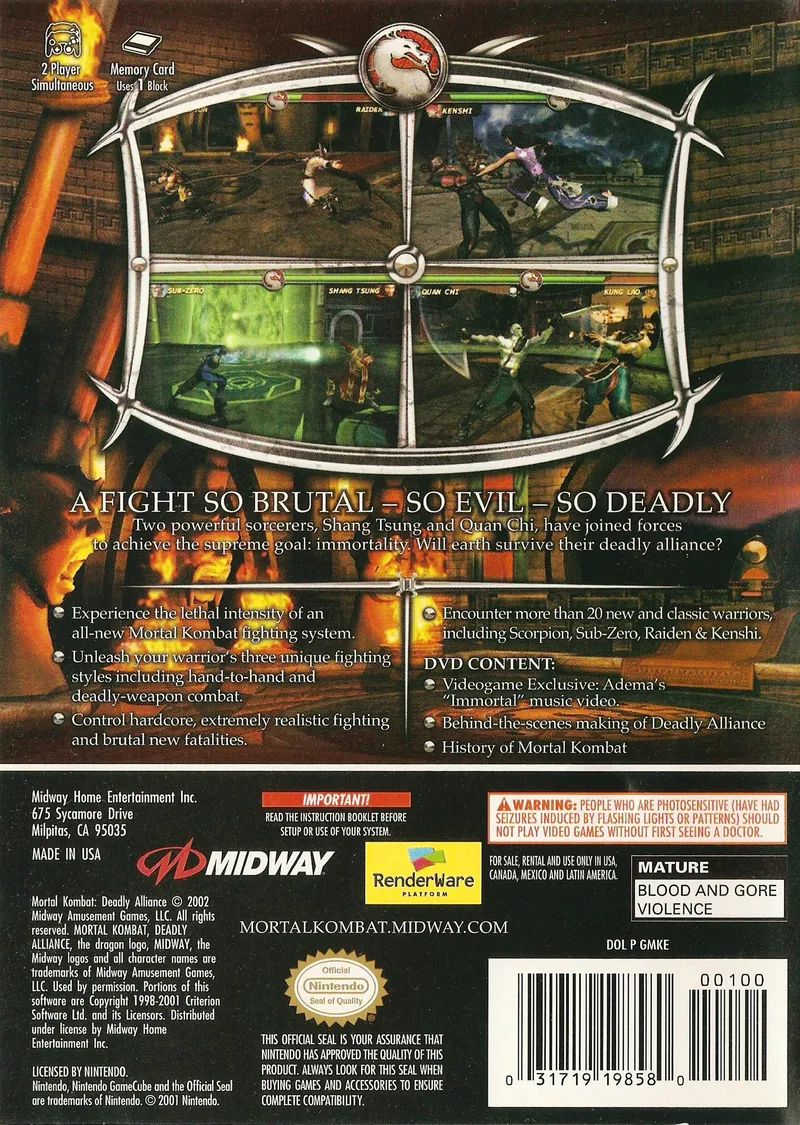 Mortal Kombat: Deadly Alliance box back