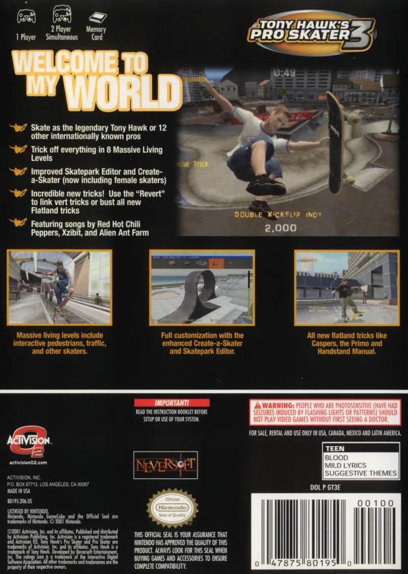 Tony Hawk's Pro Skater 3 box back