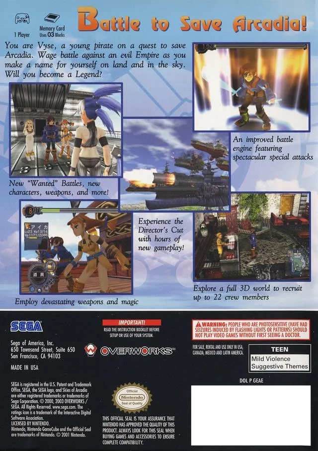 Skies of Arcadia: Legends box back